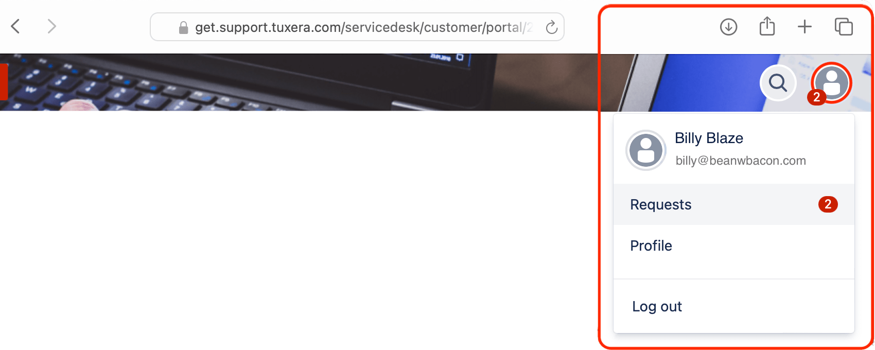 To view and reply to your previously submitted cases, click on the profile icon at the top right corner of your screen, then choose Requests from the menu.